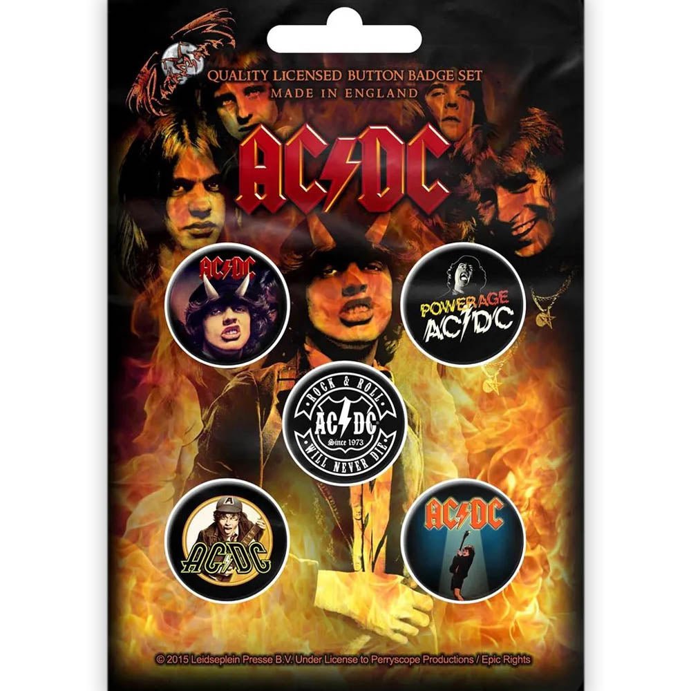 AC/DC エーシーディーシー (Back in Black 45周年 ) - HIGHWAY TO HELL / 5個セット / バッジ - PGS